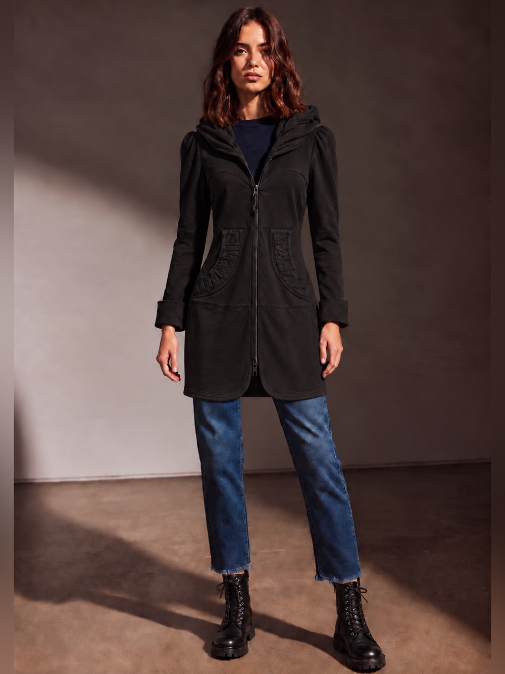 PRAIRIE UNDERGROUND ORGANIC COTTON LONG BLACK CLOAK HOODIE JACKET COAT MEDIUM